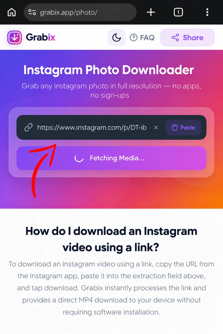 Step 2: Paste link into Grabix highlights downloader